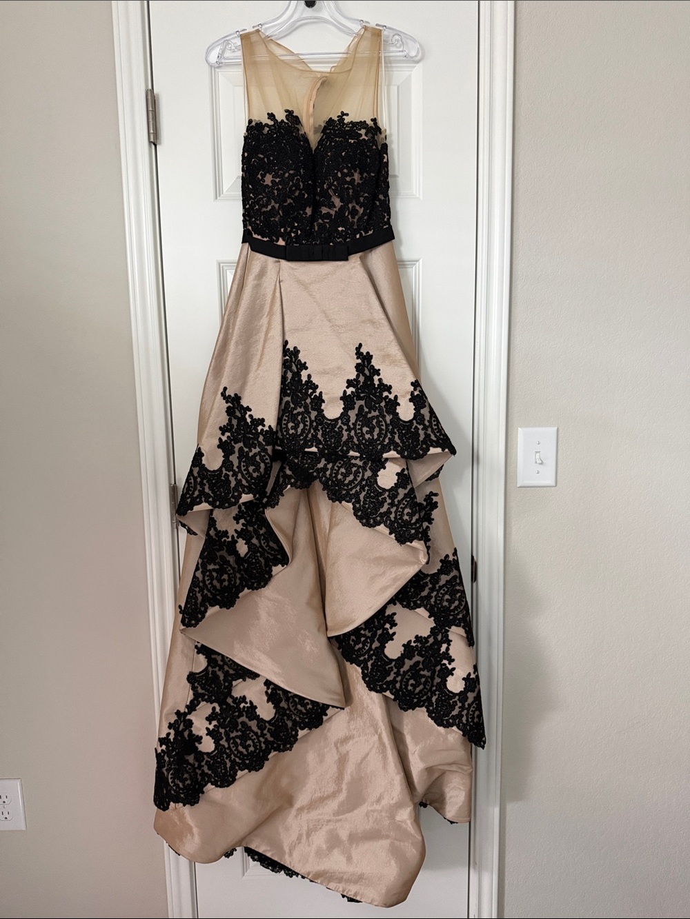 Mac Duggal Champagne and Black High-Low Evening Gown